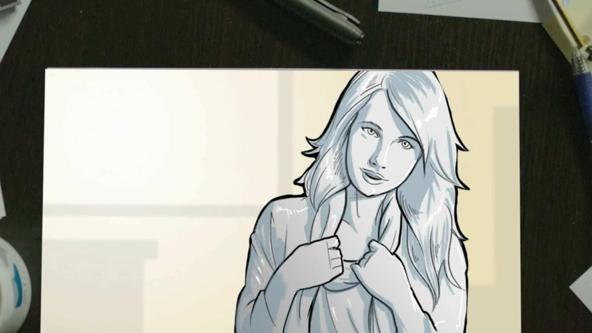 Storyboard sketch for motion graphic animation project during pre-visualization phase