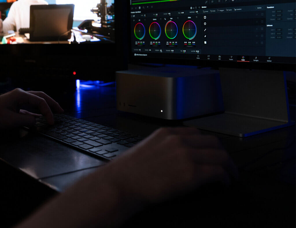 Creative team designing motion graphics for client video