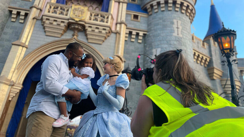 Photography - Listing Professional photographer capturing staged scene at theme park with actors in costume