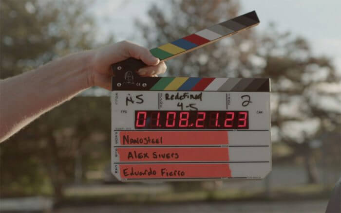 proper-way-to-hold-a-camera-slate-700x438 Digital clapperboard with timecode and production credits for Nanosteel, directed by Alex Sivers, shot by Eduardo Fierro